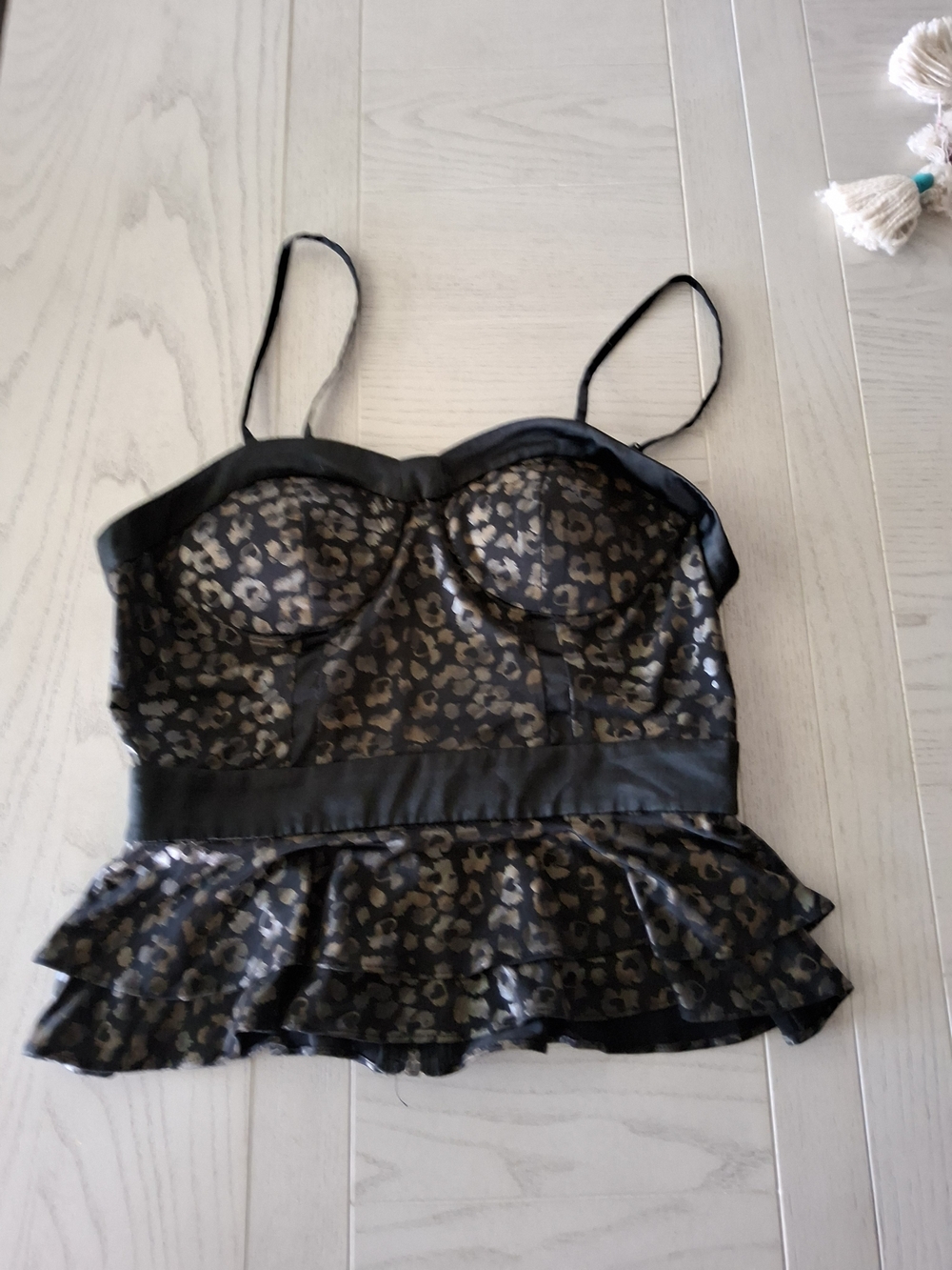 Forever 21 Leopard Print Peplum Cami in Black and Gold
